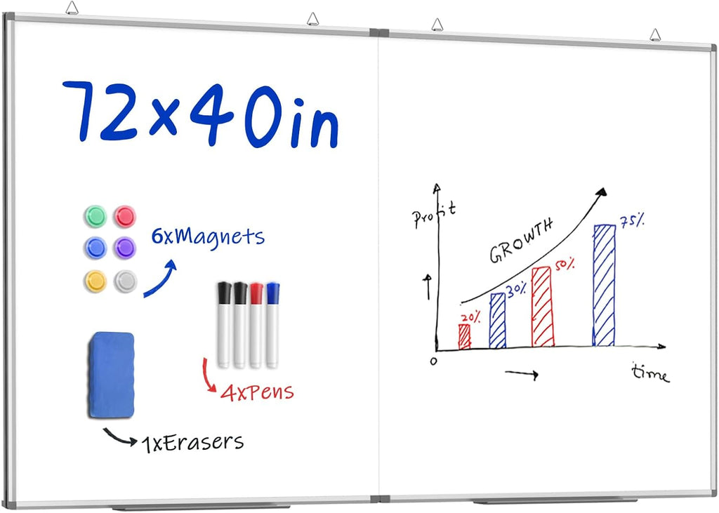 72"X 40" Large Magnetic Dry Erase Whiteboard, Removable Wall Hanging Board