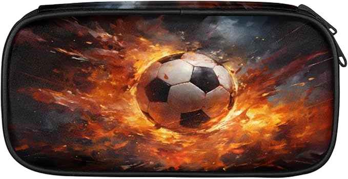 Pardick Football Fire Pencil Case，Big Capacity Pencil Pouch Coin Pouch - Image 2