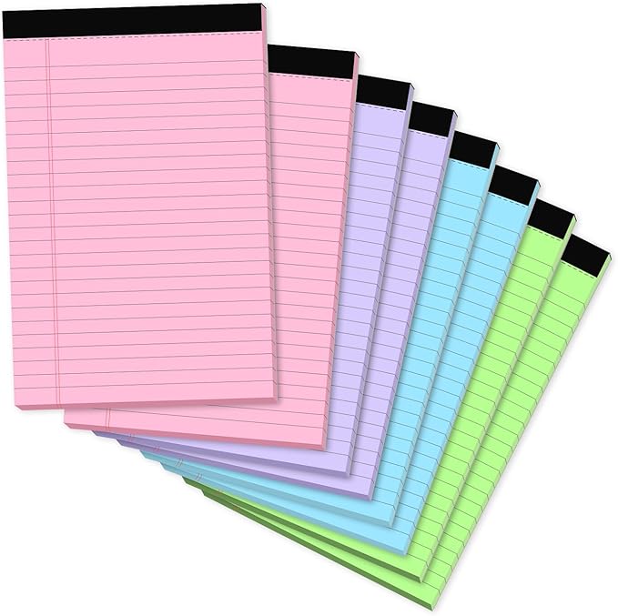 Note Pads 5x8, Narrow Ruled Legal Pad, 30 Sheet/notepad, 8 Pack Colored Legal by notepads