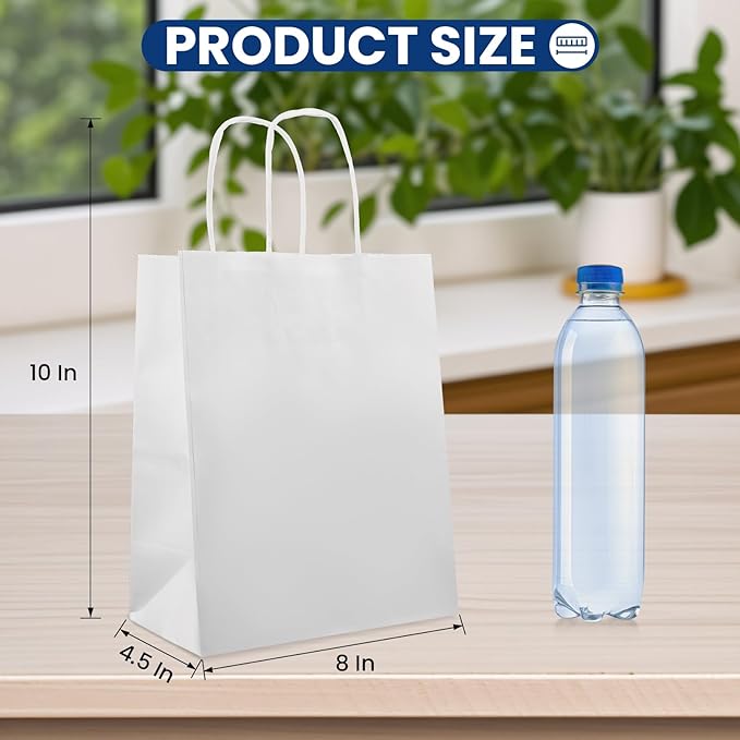 XPCARE 200Pack Paper Bags 8x4.5x10 Inch, Plain Medium Paper Bags - Image 2