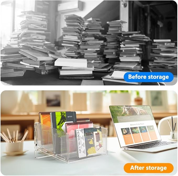 Cuukie File Sorter Organizer, 5 Sections Acrylic Letter Tray - Image 3