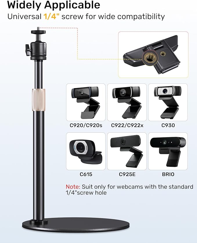 Webcam Tripod Stand for Desk Height Adjustable & 360° Swivel Webcam Mount - Image 3