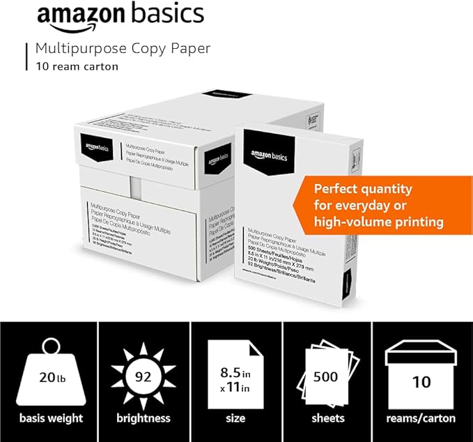 Amazon Basics Multipurpose Copy Printer Paper, 20 lb, 8.5 x 11 Inches, 10 Reams - Image 3