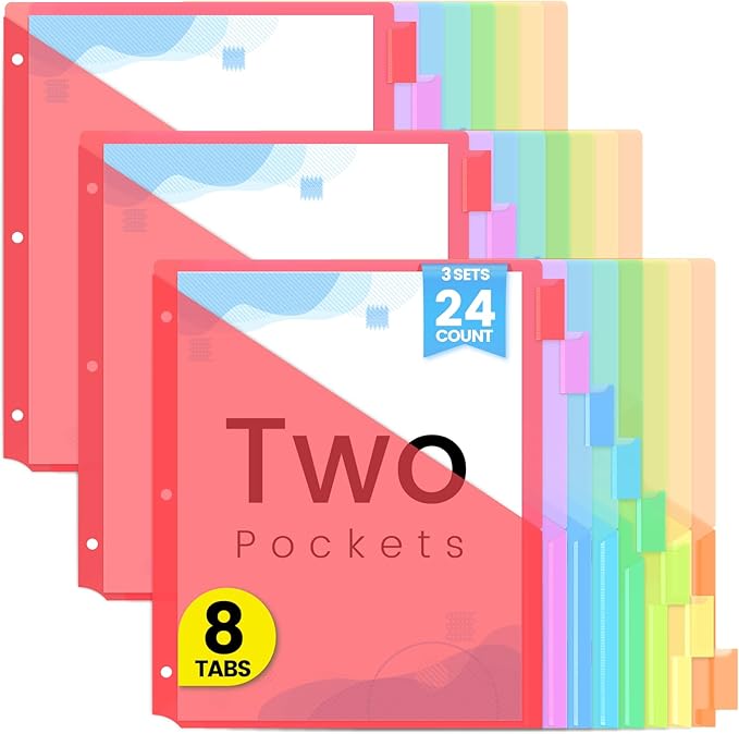 Sooez 24 Count Dividers with Pockets, 8 Tabs Binder Dividers by Sooez