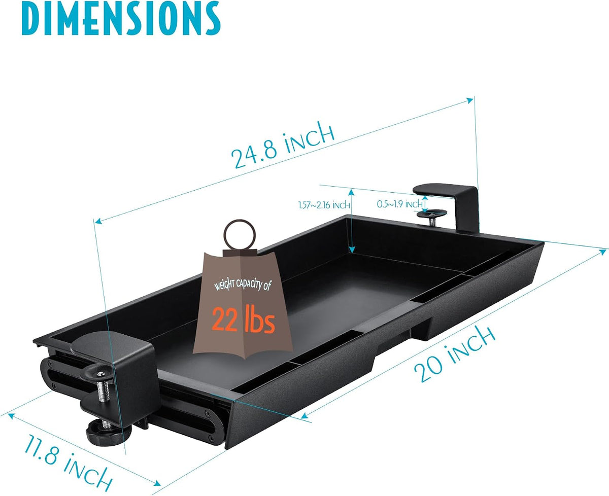 EHO Under Desk Slide-Out Storage Drawer, Large 20" x 11.8" Clamp-On...