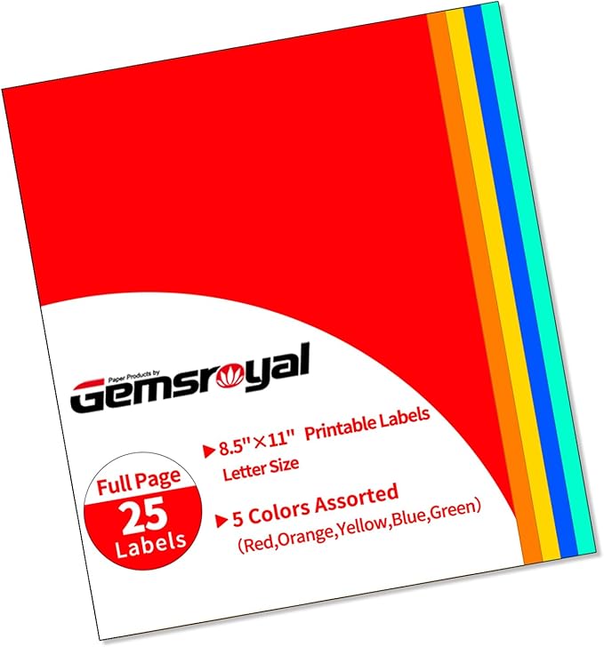 Gemsroyal Colored Full Sheet Shipping Labels Printable, 8.5"×11" Full Page by Gemsroyal