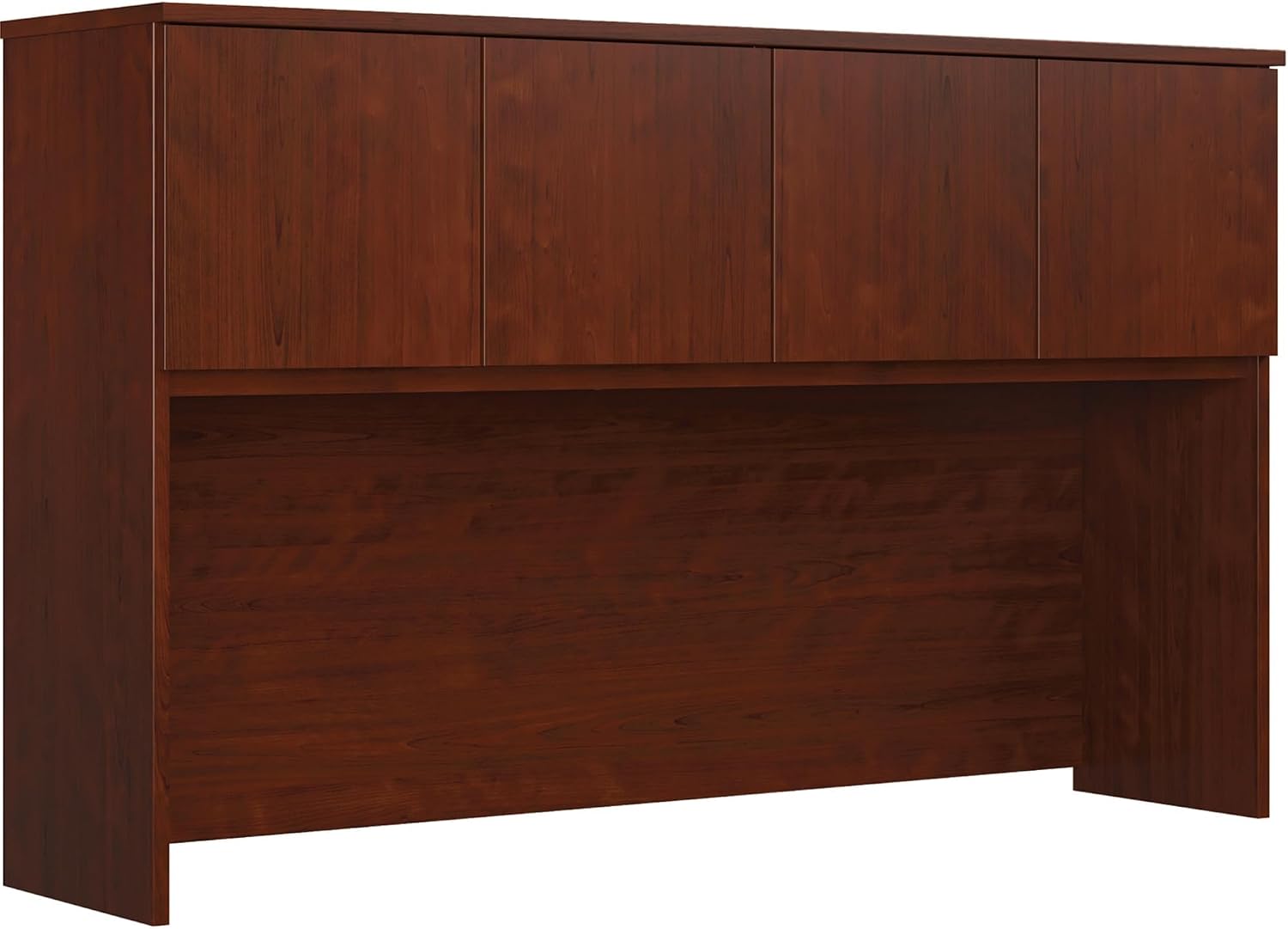 Pemberly Row Engineered Wood 60" x 36" Hutch, Classic Cherry Finish, Hidden Storage Behind Four Doors, Durable Office Desk Hutch for Workspace Organization