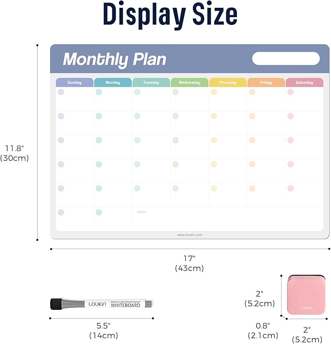 Loukin 17"x11.8" Monthly Dry Erase Calendar, Electrostatic Clings to All Shiny - Image 6