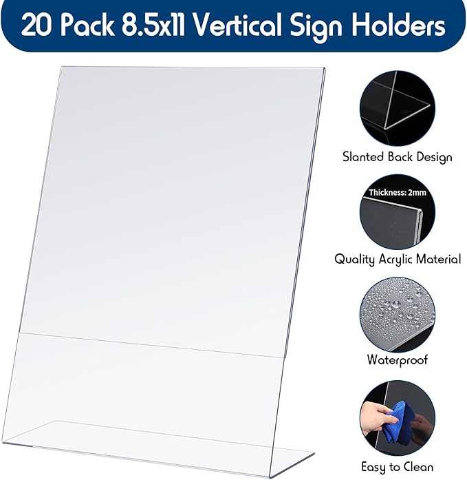 Jetec 20 Packs 8.5 x 11 Acrylic Sign Holder Clear Plastic Frames Acrylic - Image 4