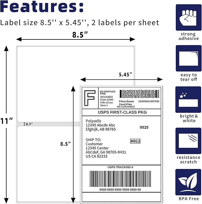 POLYSELLS Self Adhesive Address Shipping Labels - Image 2