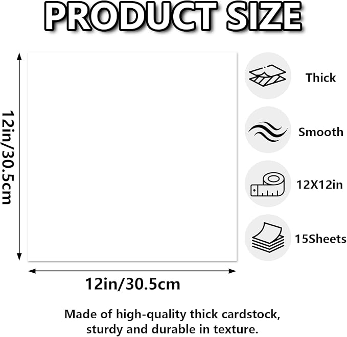 15 Sheets White Cardstock 12"x12", 250gsm/90lb Heavyweight Cardstock Paper - Image 2