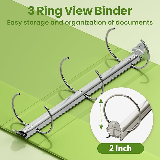 SUNEE 3 Ring Binder 2 Inch 1 Pack, Tender Green - Image 3