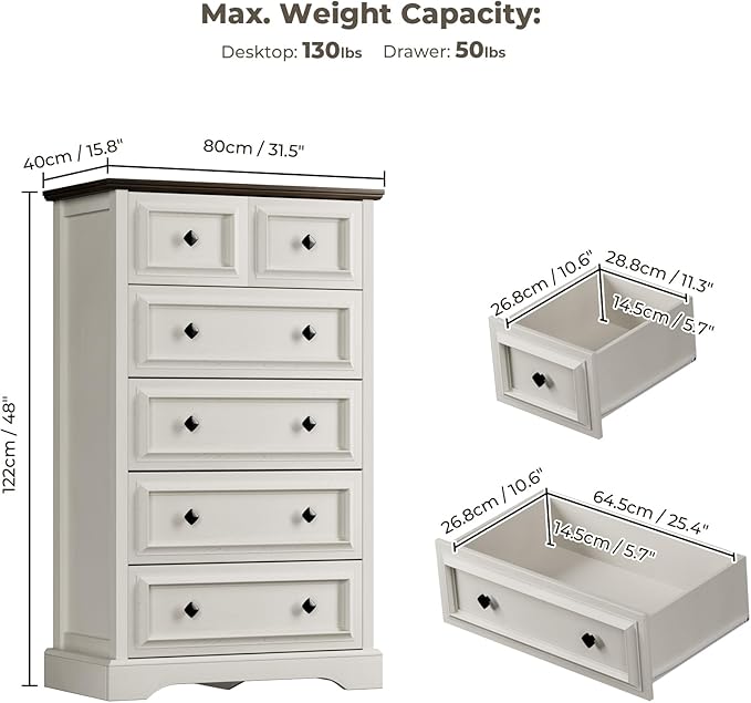 VVFLU Farmhouse 6 Drawer Dresser, Storage Drawer Chest - Image 2