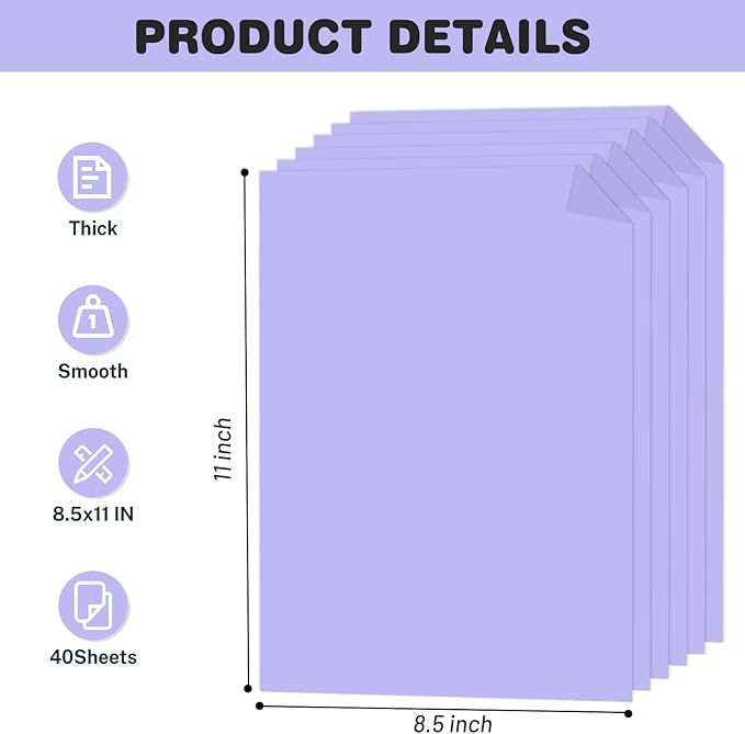 Cardstock 8.5 X 11, 40 Sheets, Light Purple Card Stock, 75lb/ 200gsm Copy Paper - Image 2