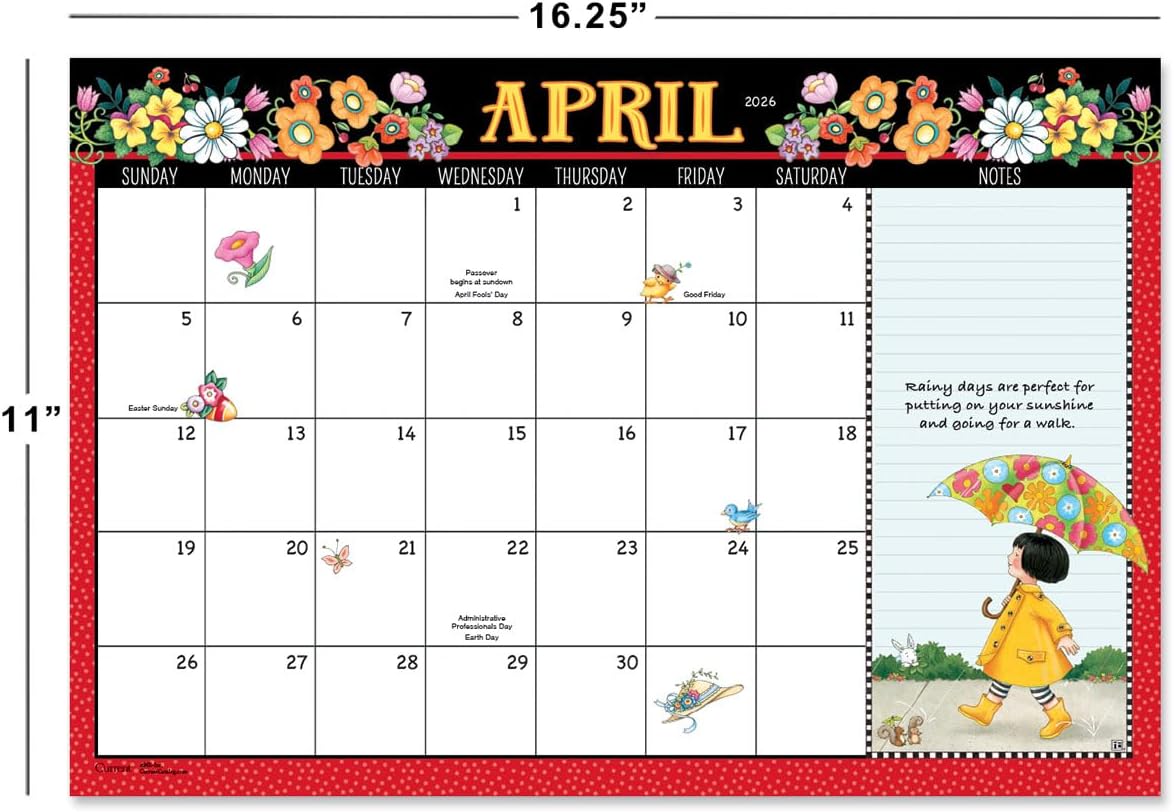 Current 2026 Desk Calendar Pad | Mary Englebreit, 11" x 16-1/4", Large 24-Month, Bookstore-Quality, For Kitchen & Office