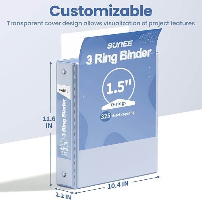 SUNEE 3 Ring Binder 1.5 Inch 1 Pack, Haze Blue - Image 7