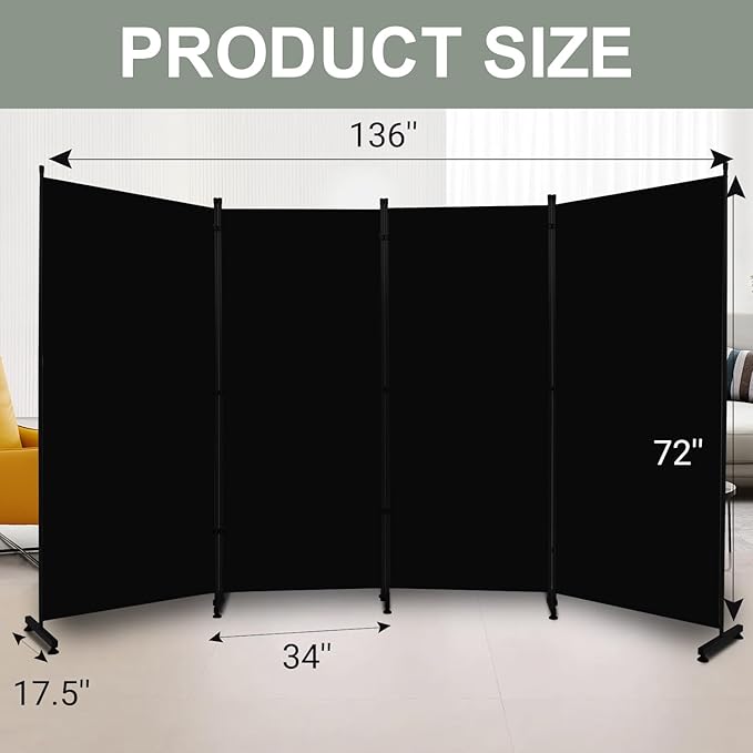 Room Divider 6FT 4 Panel Privacy Screen, Portable Room Partitions and Dividers - Image 6