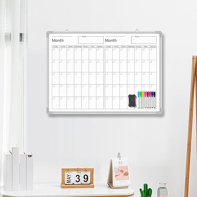 Lincia 36" x 12" Magnetic Horizontal 2 Month Dry Erase Calendar - Image 5
