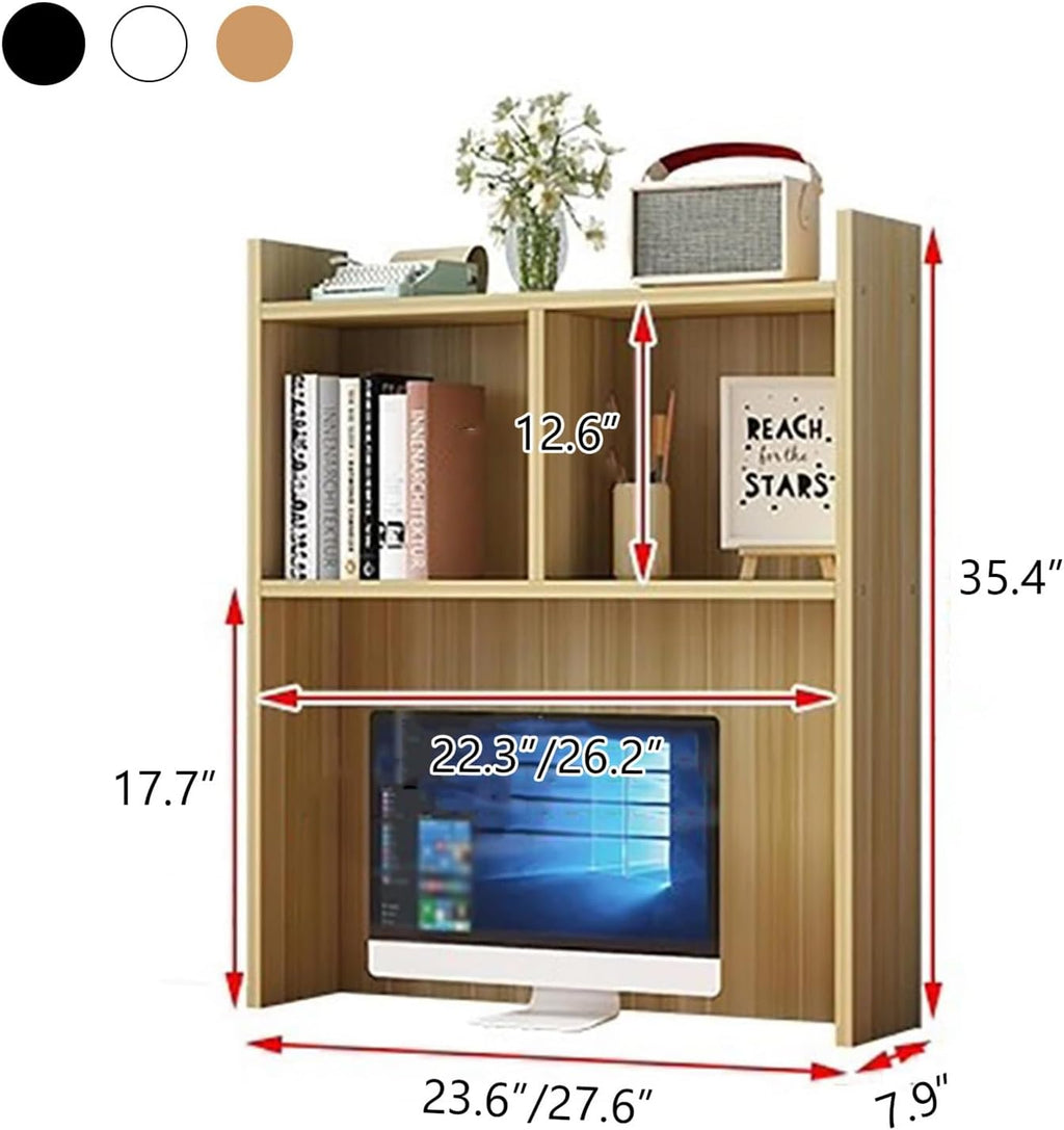 Wooden Dorm Desk Hutch White,Desktop Bookshelf for Computer Desk,3-Tier Countertop Display Rack,Desk Accessories Workspace Organizers for Home Office(31.5″W×7.9″D×35.4″H, White)