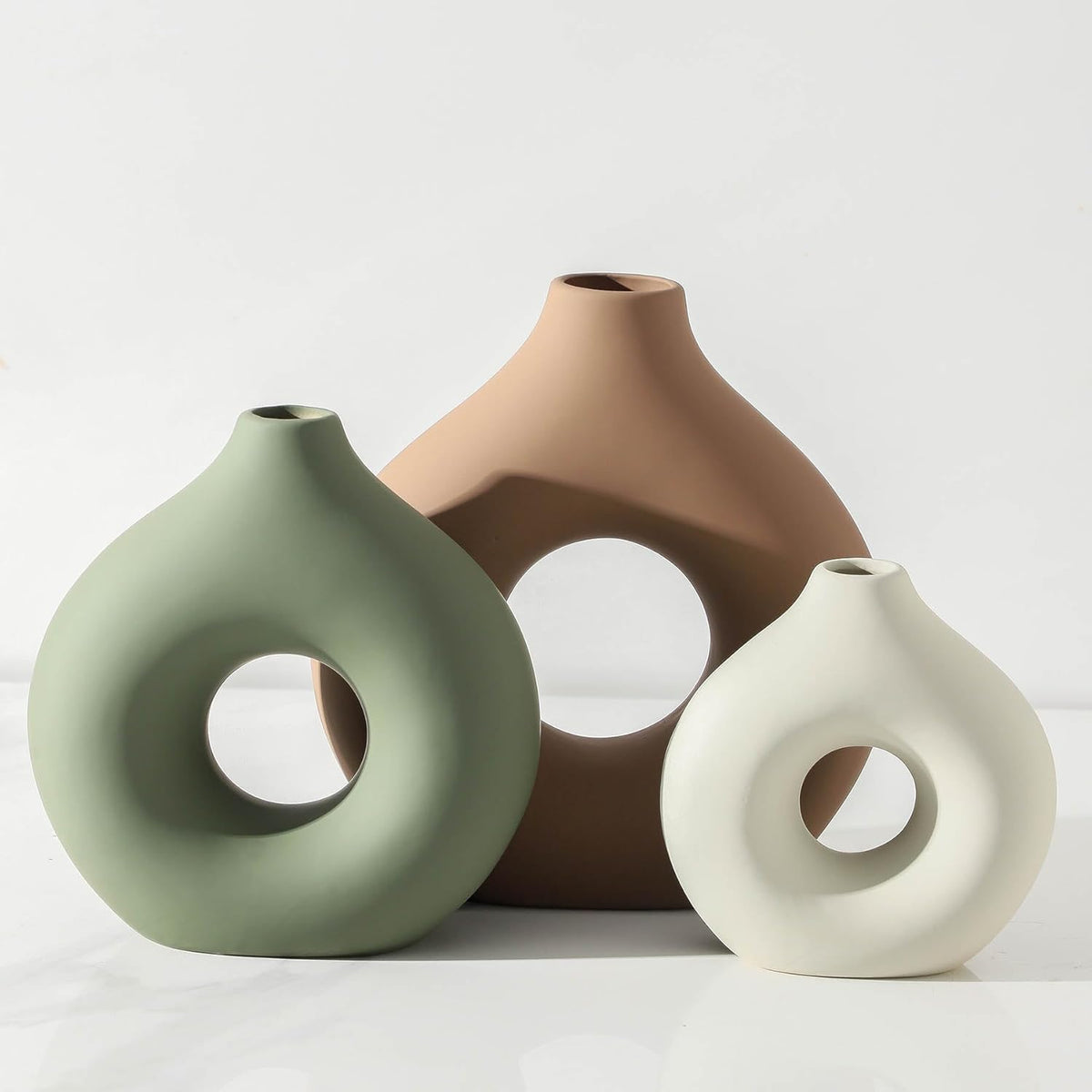 Vanselia Ceramic Vase Home Table Decor - Flower Vases Set of 3 Small Living R...