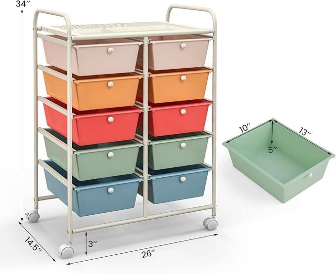 GLACER 10 Drawer Rolling Cart, Storage Cart - Image 3