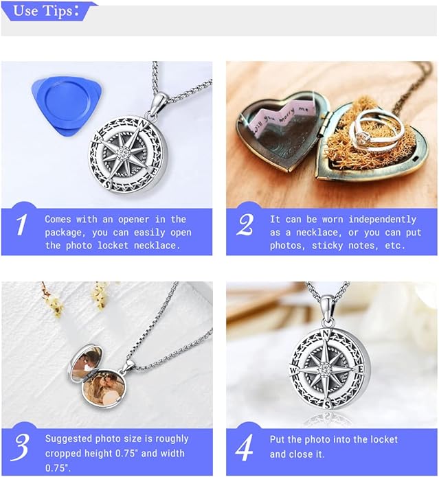 Compass Necklace for Women Men 925 Sterling Silver Pendant Urn Necklaces for - Image 5