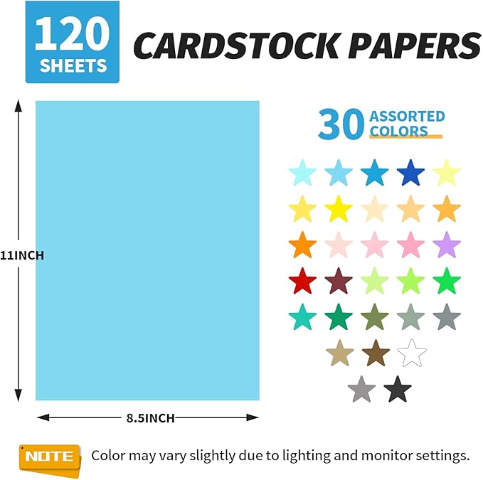INFOOD 120 Sheets 8.5" X 11" Colored Cardstock Bulk, 30 Assorted Colors - Image 2