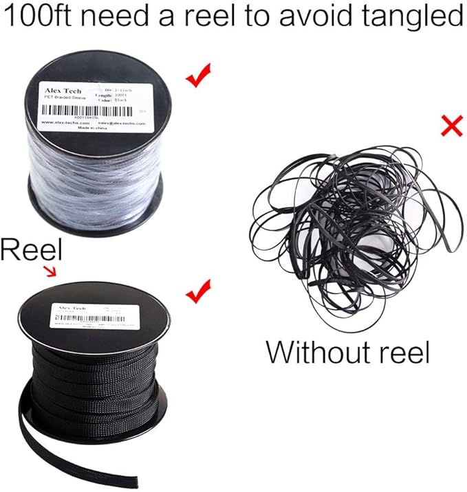 100ft - 3/8 inch PET Expandable Braided Sleeving – Black – Alex Tech Braided - Image 6
