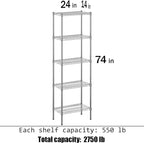 Regal Altair 14" Deep x 24" Wide x 74" Height Wire Shelving Kit | 5-Tier | NSF - Image 3