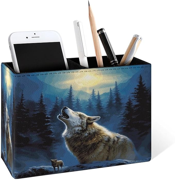 Famame 3D Animal Howling Wolf Moon Pencil Holder by Famame