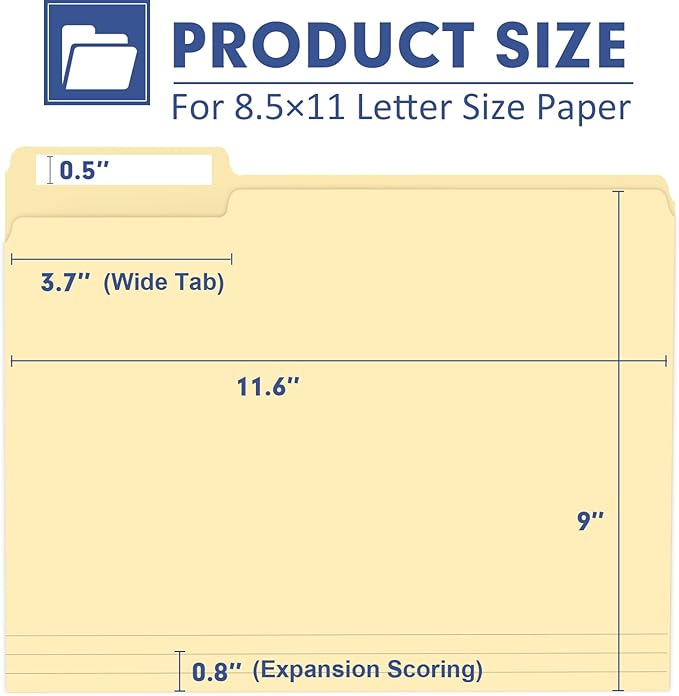 File Folder, PANDRI 170 Pack File Folder, 1/3 Cut Tab, Letter Size, Filing - Image 2