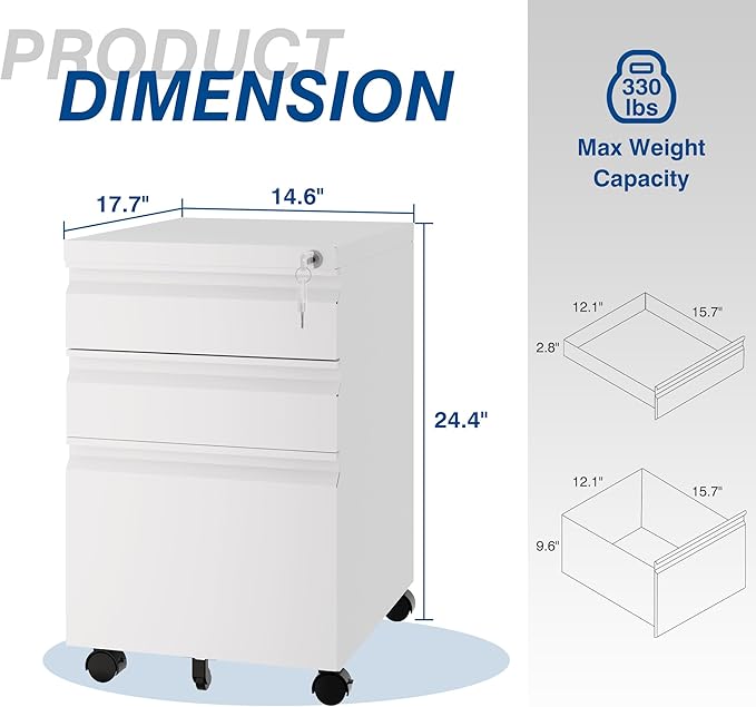 Fesbos 3 Drawer Vertical File Cabinet, Mobile Filling Cabinet - Image 3