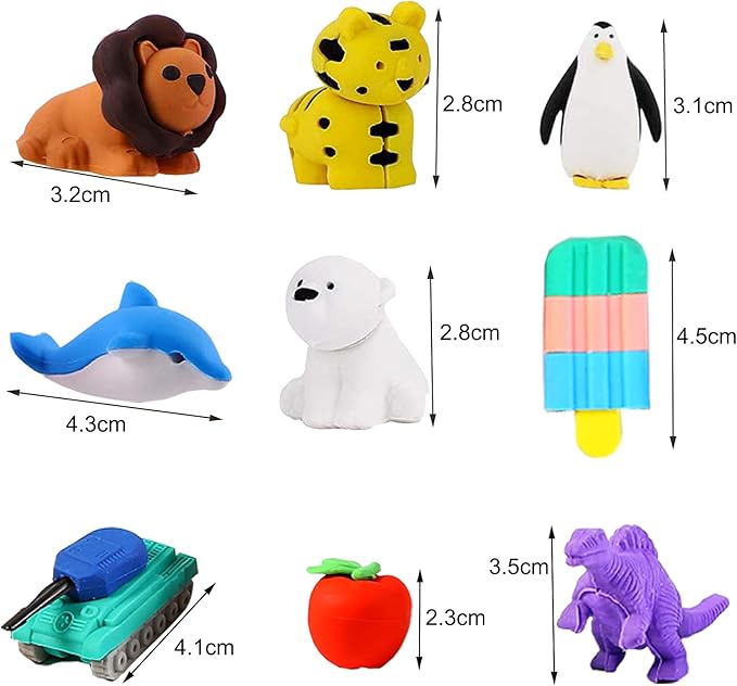URSKYTOUS 110Pcs Animal Erasers Kids Desk Pets Pencil Erasers 3D Puzzle Eraser - Image 7