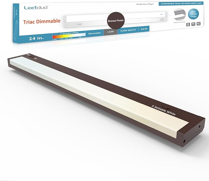 Leetdud LED Under Cabinet Lighting Hardwired or Plug in, 24 Inch 12W, Dimmable by Leetdud