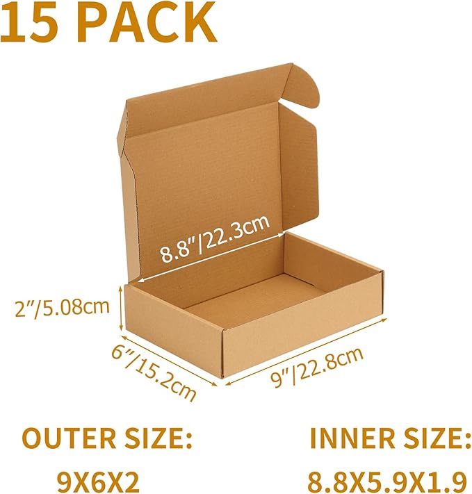 PHAREGE 9x6x2 Inch Shipping Boxes 15 Pack Brown, Tab Lock Tuck Top Mailer Boxes - Image 2