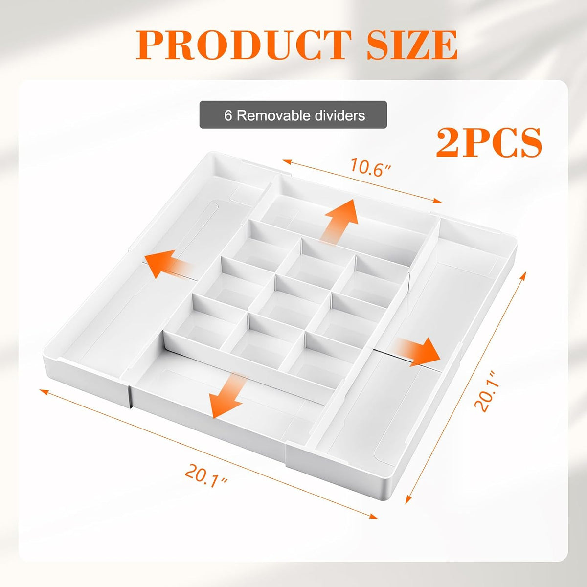 Briwooody 2 Pcs Expandable Drawer Organizer, White, 13 Compartments