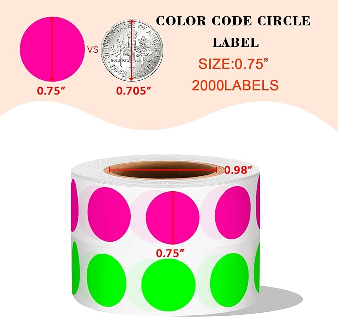 PARLAIM 2 Rolls 2000PCS 3/4" Round Circle Color-Code Dot Stickers, 2 Color - Image 2