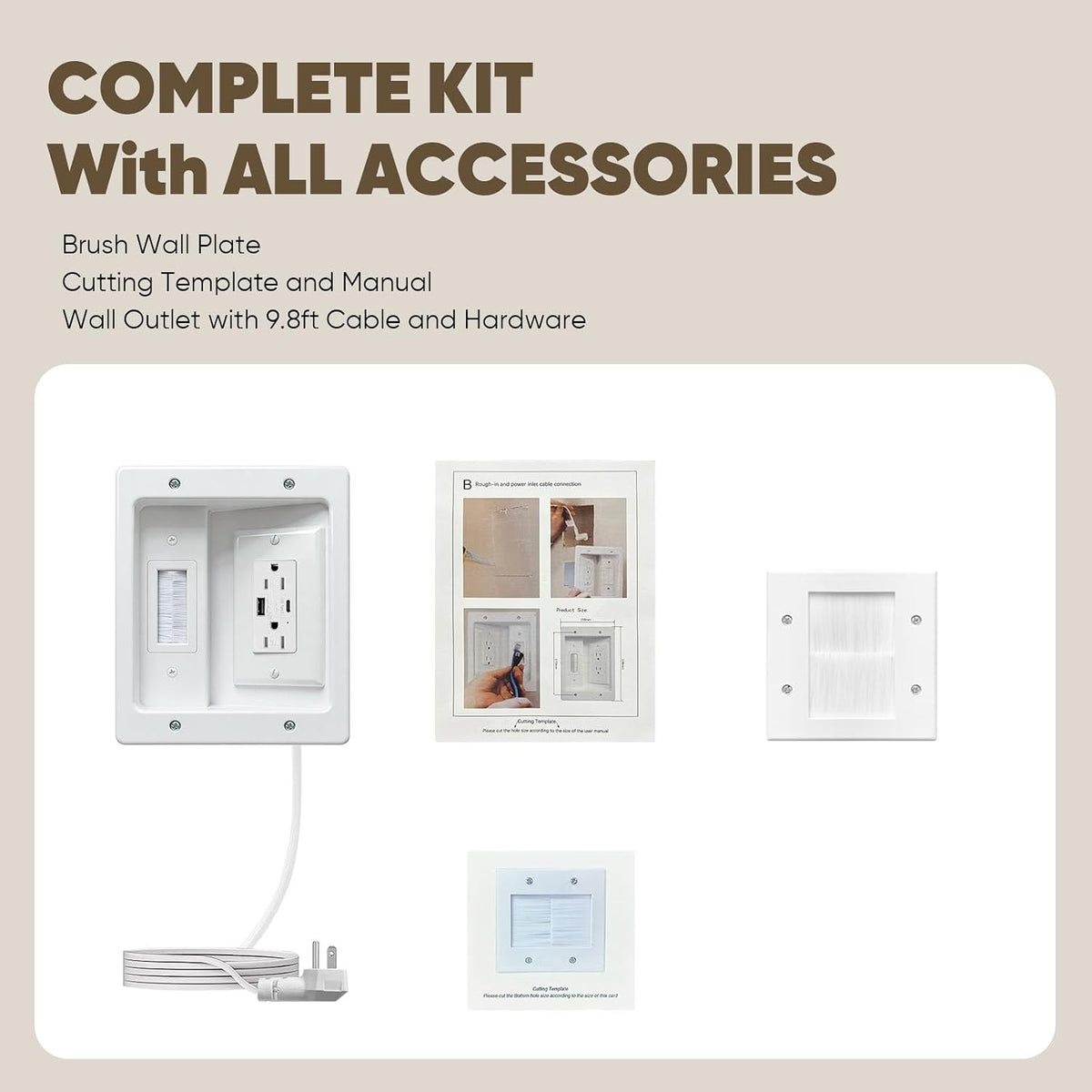 in Wall Cable Management Kit with Brush Wall Plate TV Cable Hider Wall Kit-UL...