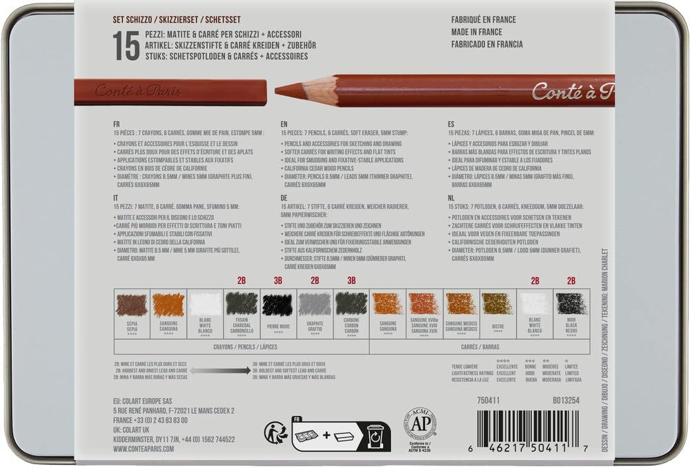 conté à paris sketching set, 15 piece, side view