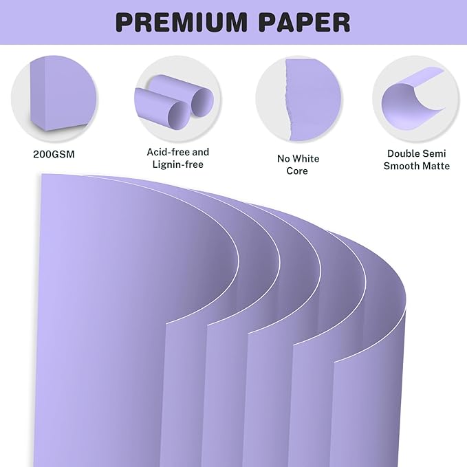 Cardstock 8.5 X 11, 40 Sheets, Light Purple Card Stock, 75lb/ 200gsm Copy Paper - Image 3