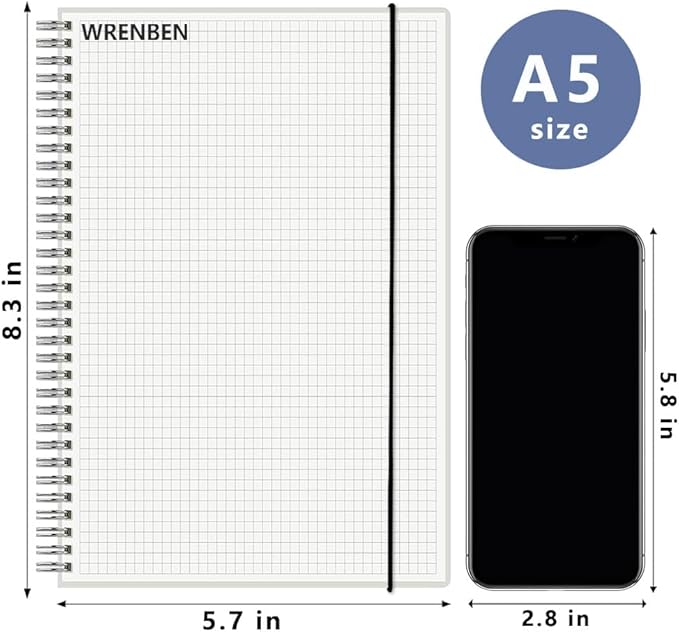 WRENBEN A5 Spiral Notebook 120gsm Graph Paper Notebook 160 Pages Per Hardcover - Image 2