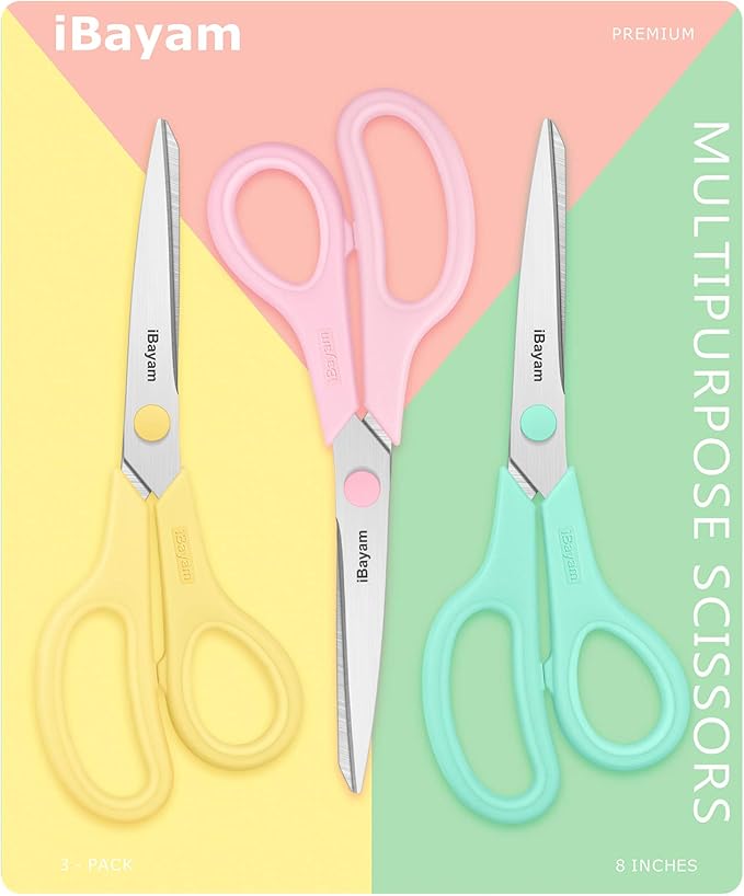 Scissors, iBayam 8" All Purpose Scissors Bulk 3-Pack, Ultra Sharp 2.5mm Thick - Image 8