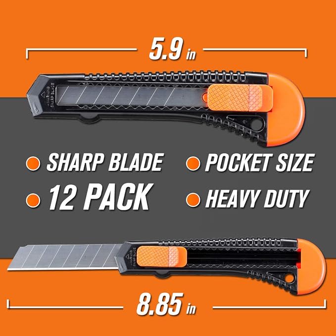 REXBETI 12-Pack Utility Knife, Retractable Box Cutter - Image 7