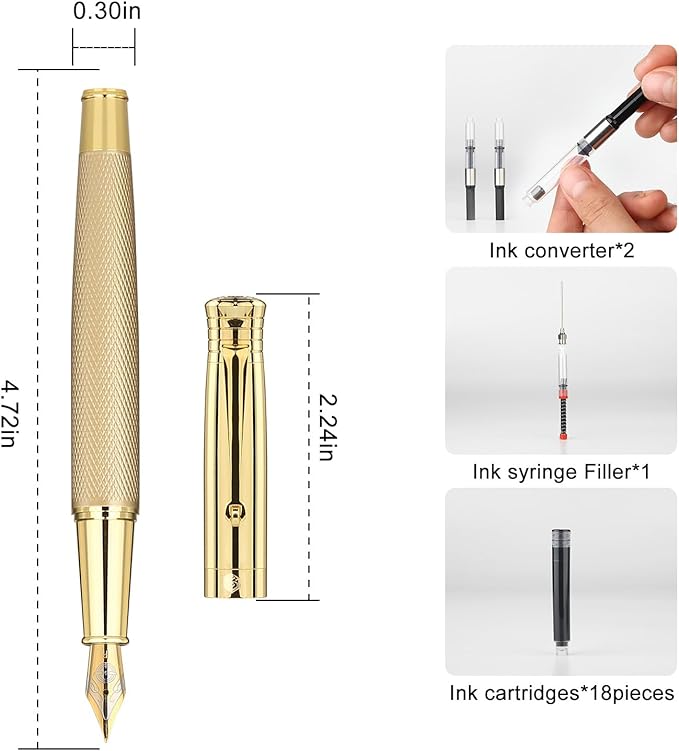 GC QUILL Fancy Fountain Pen Set – Fine and Medium Nibs, 18 Ink Cartridges - Image 3