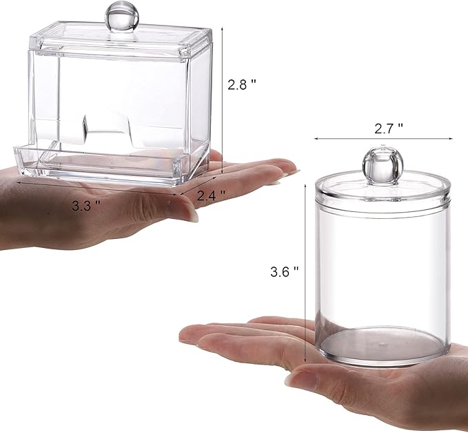 Tbestmax Plastic Qtips Holder Bathroom Container, 10/7 OZ Cotton Ball/Swabs - Image 3