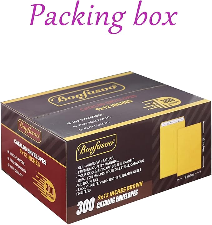 Bonfasvo 300 Pack 9x12 Brown Catalog Envelopes Peel & Seal Security Mailing - Image 5