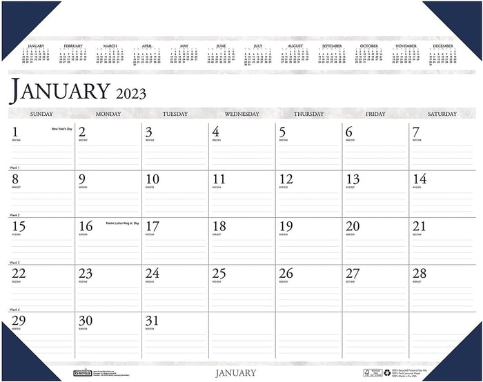 House of Doolittle Executive Monthly Desk Pad Calendar, 24 x 19, White/Blue Sheets, Blue Corners, 12-Month (Jan to Dec): 2023