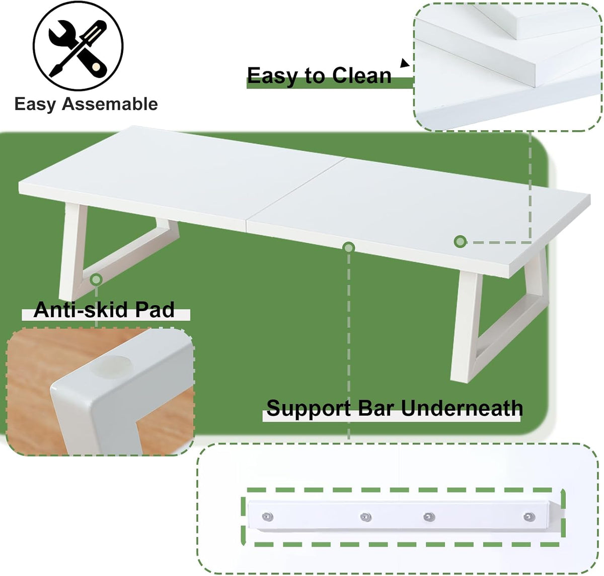TEAMIX 24 inch Monitor Riser for Desk, Wood & Steel Computer/TV Stand White