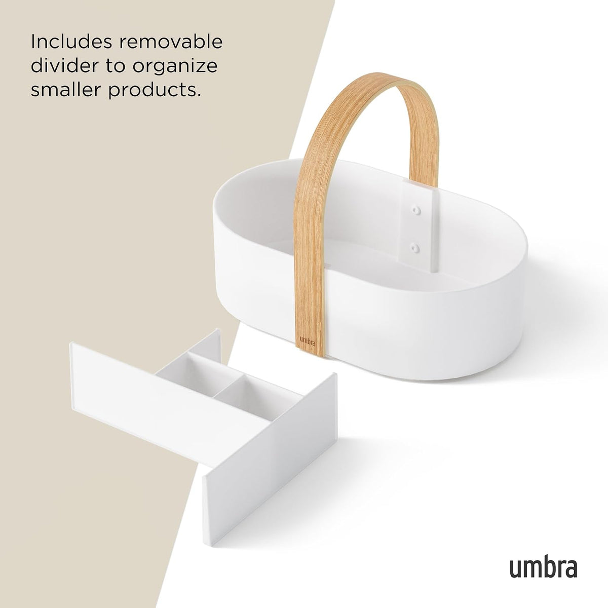 Umbra Bellwood Caddy, Wooden Handle Makeup Organizer, Small, White/Natural