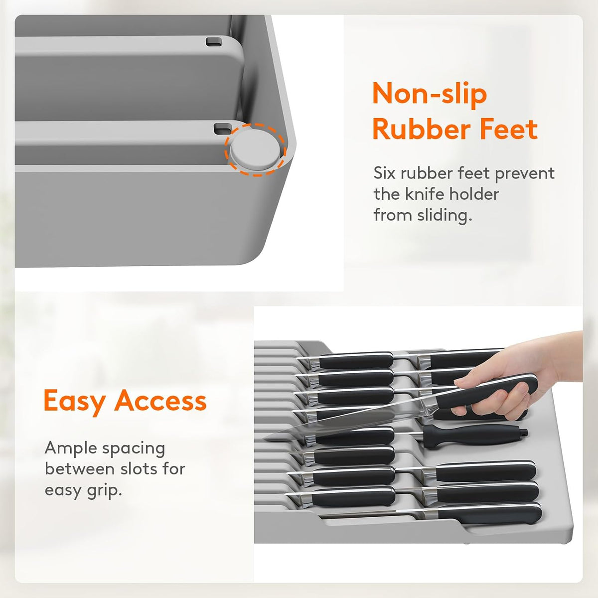 Lifewit Magnetic Drawer Knife Organizers Insert Pastic for 16 Knives, Gray